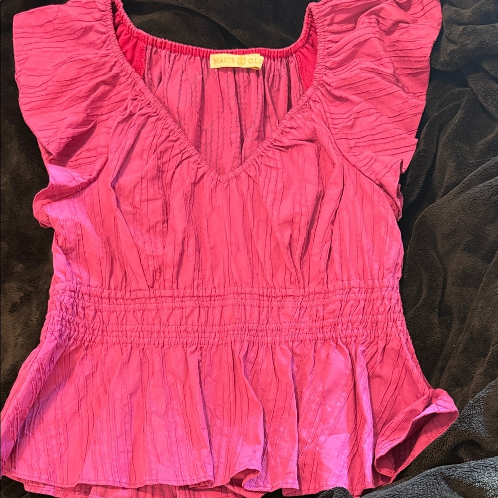 Marie Oliver Lydia Smocked Peplum Top - Fuchsia Sz Med - Picture 7 of 14